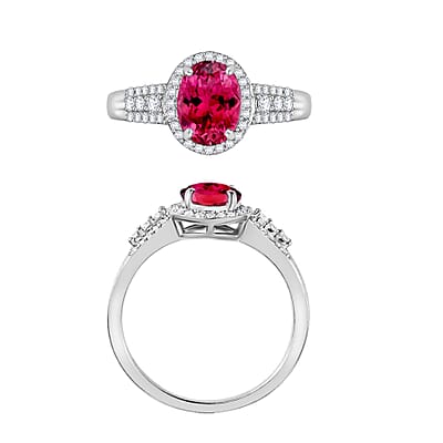 Luxoro Premium Ouro Fino Rubellite and G-H I1 Diamond 2.76 ctw Ring in 14K White Gold (Size 10) 4.7 Grams