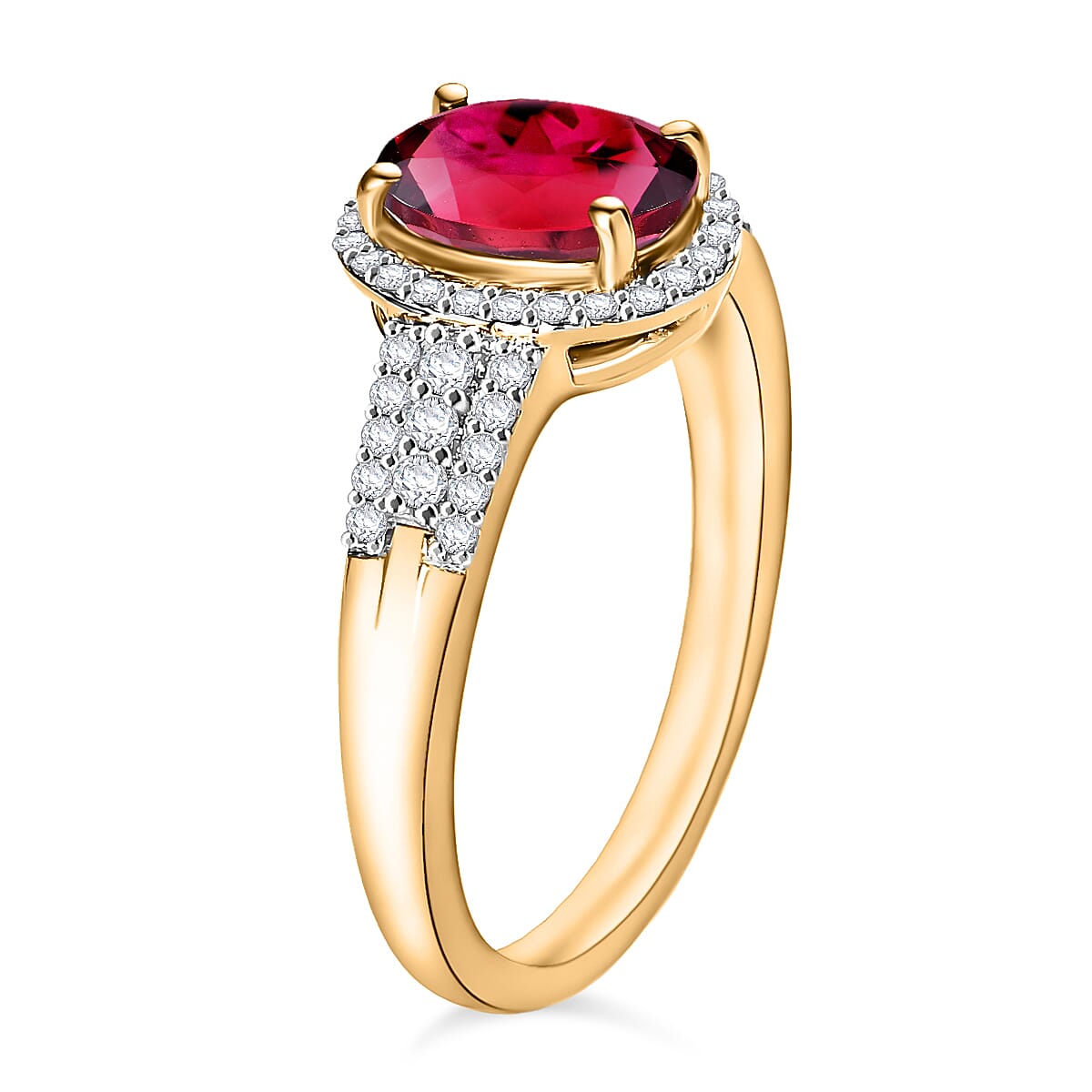 Luxoro Premium Ouro Fino Rubellite and G-H I1 Diamond 2.76 ctw Ring in 14K Yellow Gold (Size 10.5) image number 2