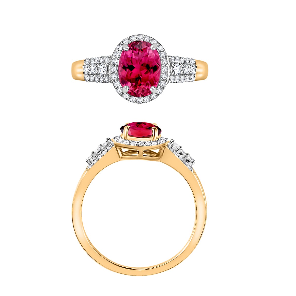 Luxoro Premium Ouro Fino Rubellite and G-H I1 Diamond 2.76 ctw Ring in 14K Yellow Gold (Size 4.0) (Del. in 10-12 Days) image number 3