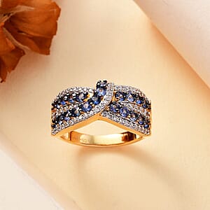 Ceylon Blue Sapphire and White Zircon 2.50 ctw Mystic Elegance Ring in 18K Vermeil Yellow Gold Over Sterling Silver (Size 5.0)