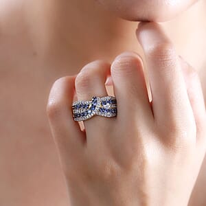 Ceylon Blue Sapphire and White Zircon 2.50 ctw Mystic Elegance Ring in 18K Vermeil Yellow Gold Over Sterling Silver (Size 5.0)