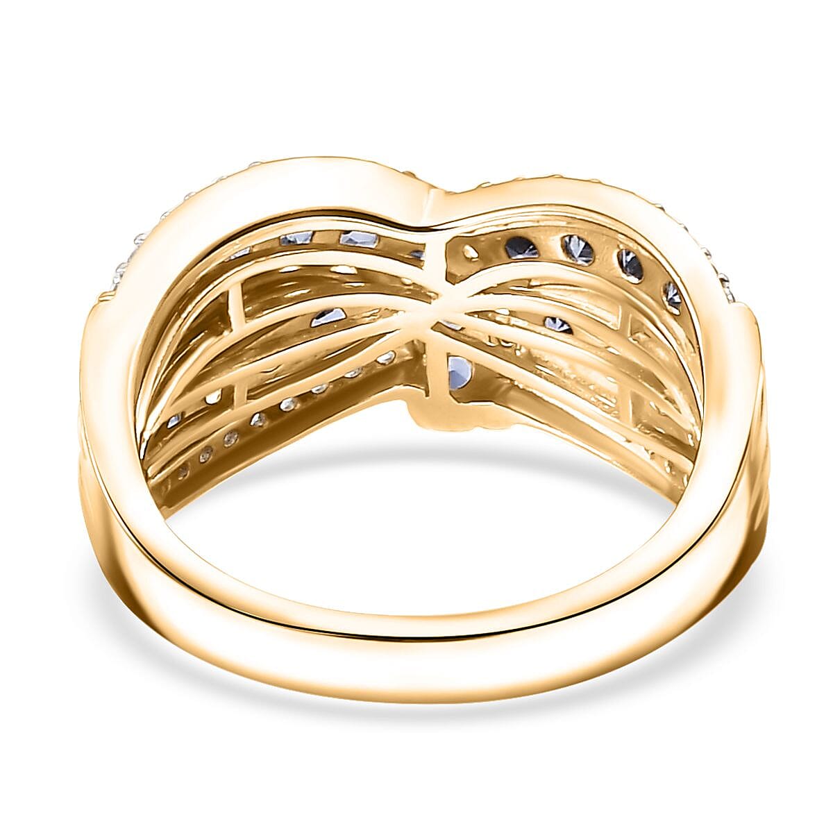Ceylon Blue Sapphire and White Zircon 2.50 ctw Mystic Elegance Ring in 18K Vermeil Yellow Gold Over Sterling Silver (Size 5.0)