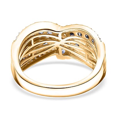 Ceylon Blue Sapphire and White Zircon 2.50 ctw Mystic Elegance Ring in 18K Vermeil Yellow Gold Over Sterling Silver (Size 5.0)