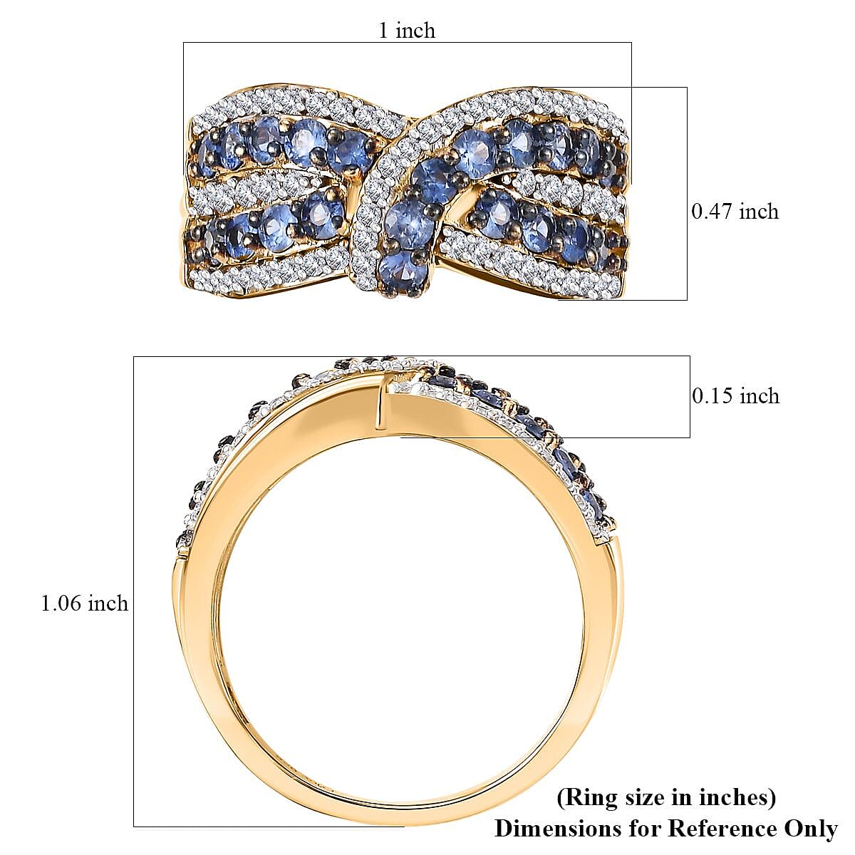 Ceylon Blue Sapphire and White Zircon 2.50 ctw Mystic Elegance Ring in 18K Vermeil Yellow Gold Over Sterling Silver (Size 5.0)