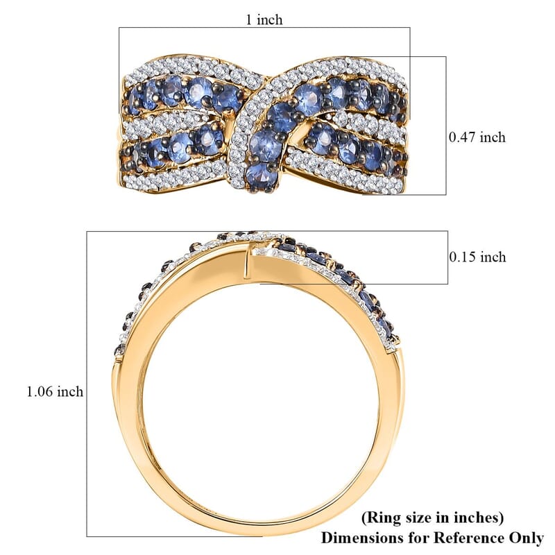 Ceylon Blue Sapphire and White Zircon 2.50 ctw Mystic Elegance Ring in 18K Vermeil Yellow Gold Over Sterling Silver (Size 5.0)