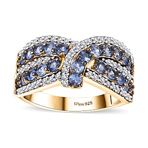 Ceylon Blue Sapphire and White Zircon 2.50 ctw Mystic Elegance Ring in 18K Vermeil Yellow Gold Over Sterling Silver (Size 7.0)