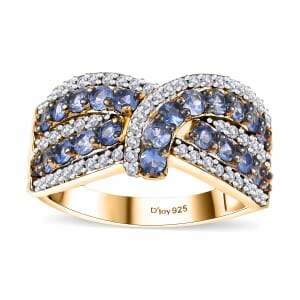 Ceylon Blue Sapphire and White Zircon 2.50 ctw Mystic Elegance Ring in 18K Vermeil Yellow Gold Over Sterling Silver (Size 8.0)