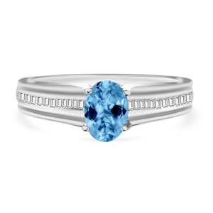 Rhapsody AAAA Santa Maria Aquamarine and E-F VS Diamond 1.05 ctw Ring in 950 Platinum (Size 10.0) 5.20 Grams