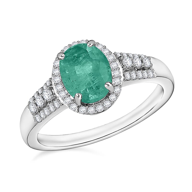 Luxoro Premium Kagem Zambian Emerald and G-H I1 Diamond 2.16 ctw Ring in 14K White Gold (Size 10) 4.7 Grams
