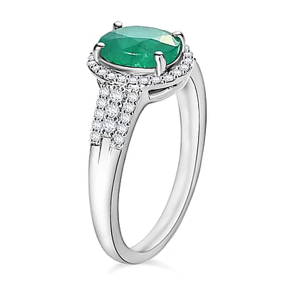 Luxoro Premium Kagem Zambian Emerald and G-H I1 Diamond 2.16 ctw Ring in 14K White Gold (Size 10) 4.7 Grams