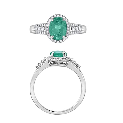 Luxoro Premium Kagem Zambian Emerald and G-H I1 Diamond 2.16 ctw Ring in 14K White Gold (Size 10) 4.7 Grams