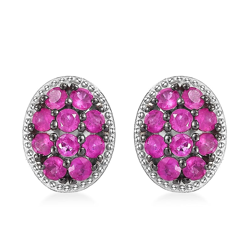 D'Joy Premium Mozambique Pink Sapphire 2.20 ctw Blooming Earrings in Rhodium Over Sterling Silver