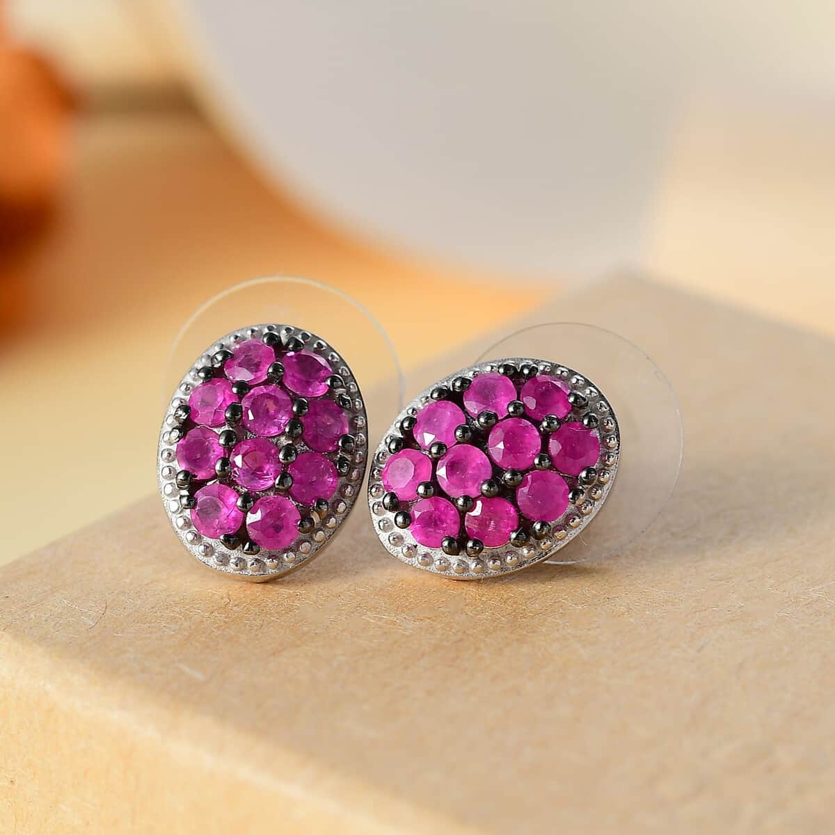 Premium Mozambique Pink Sapphire 2.20 ctw Blooming Earrings in Rhodium Over Sterling Silver image number 1