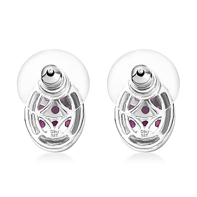 D'Joy Premium Mozambique Pink Sapphire 2.20 ctw Blooming Earrings in Rhodium Over Sterling Silver