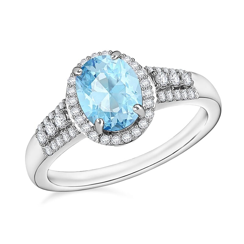 Luxoro Premium Mangoro Aquamarine and G-H I1 Diamond 2.06 ctw Ring in 14K White Gold (Size 10) 4.7 Grams