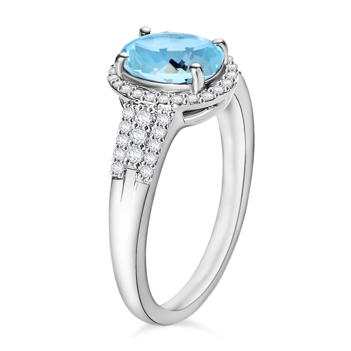 Luxoro Premium Mangoro Aquamarine and G-H I1 Diamond Ring in 14K White Gold (Size 10.5) 2.06 ctw image number 2