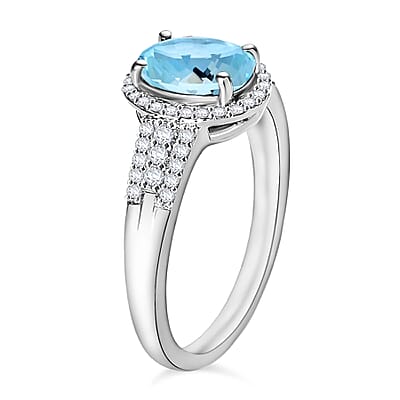 Luxoro Premium Mangoro Aquamarine and G-H I1 Diamond 2.06 ctw Ring in 14K White Gold (Size 10) 4.7 Grams
