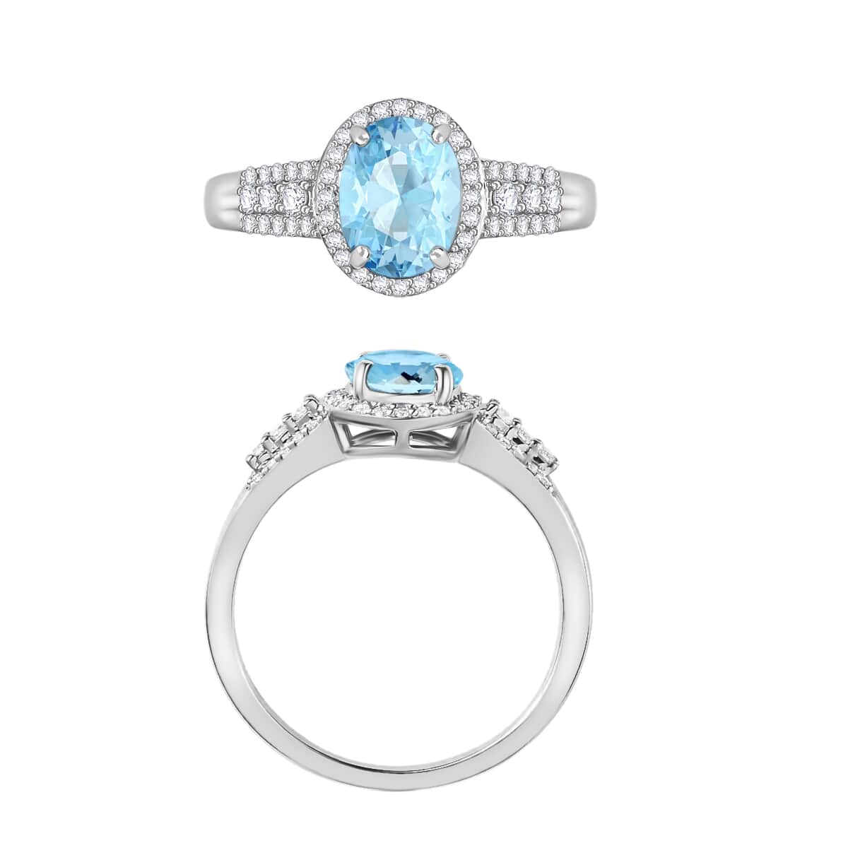 Luxoro Premium Mangoro Aquamarine and G-H I1 Diamond Ring in 14K White Gold (Size 10.5) 2.06 ctw image number 3