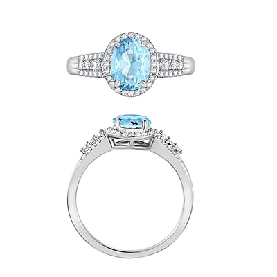 Luxoro Premium Mangoro Aquamarine and G-H I1 Diamond 2.06 ctw Ring in 14K White Gold (Size 10) 4.7 Grams