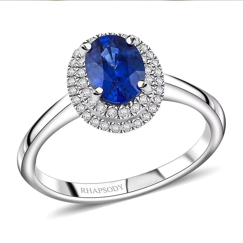 Certified & Appraised Rhapsody AAAA Ceylon Blue Sapphire and E-F VS Diamond 1.30 ctw Ring in 950 Platinum (Size 10.0) 5.10 Grams