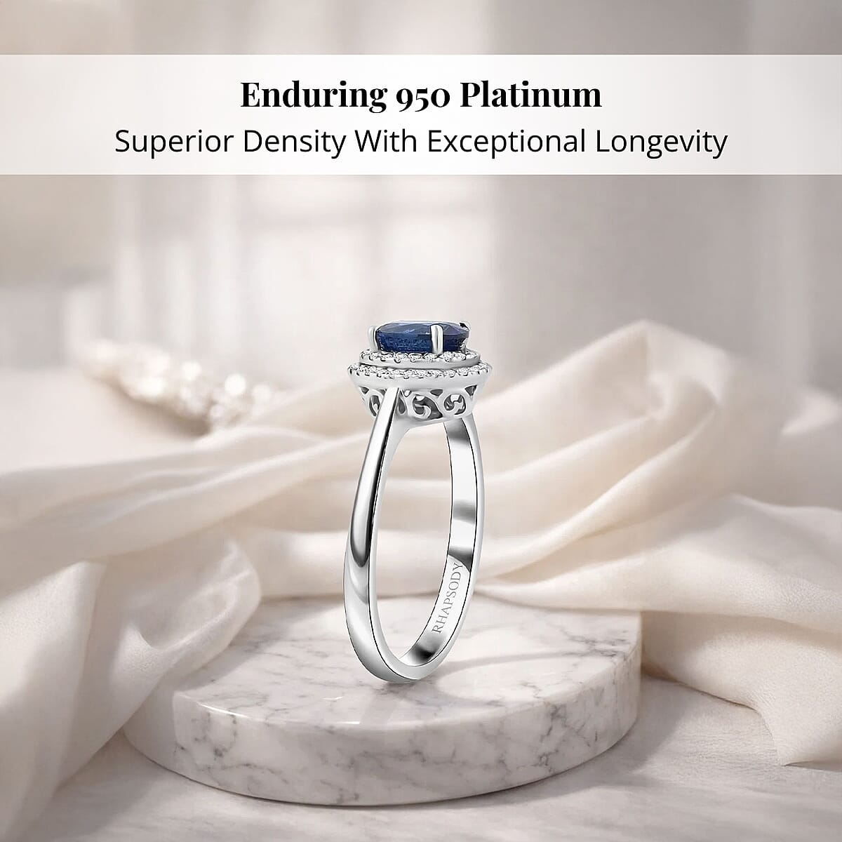  Rhapsody AAAA Ceylon Blue Sapphire and E-F VS Diamond 1.30 ctw Ring in 950 Platinum (Size 7.0) 5.10 Grams image number 2