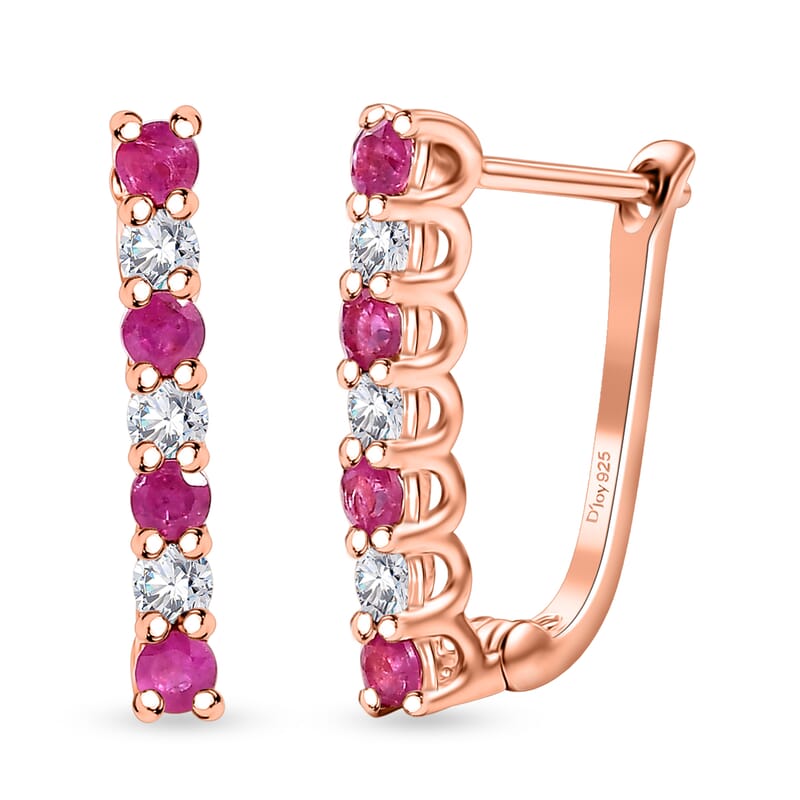 Premium Mozambique Pink Sapphire and Moissanite 1.25 ctw Latch Back Earrings in 18K Vermeil Rose Gold Over Sterling Silver