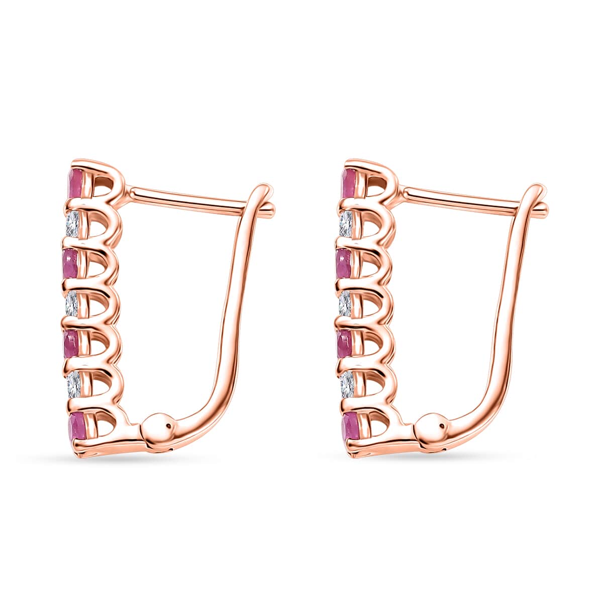 Premium Mozambique Pink Sapphire and Moissanite 1.25 ctw Latch Back Earrings in 18K Vermeil Rose Gold Over Sterling Silver image number 3