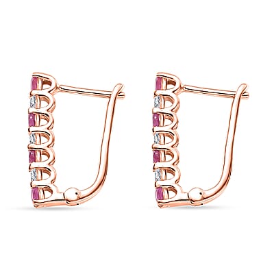 Premium Mozambique Pink Sapphire and Moissanite 1.25 ctw Latch Back Earrings in 18K Vermeil Rose Gold Over Sterling Silver
