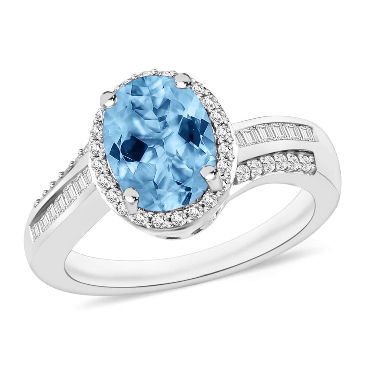 Luxoro Premium Mangoro Aquamarine and G-H I1 Diamond 2.00 ctw Ring in 14K White Gold image number 0