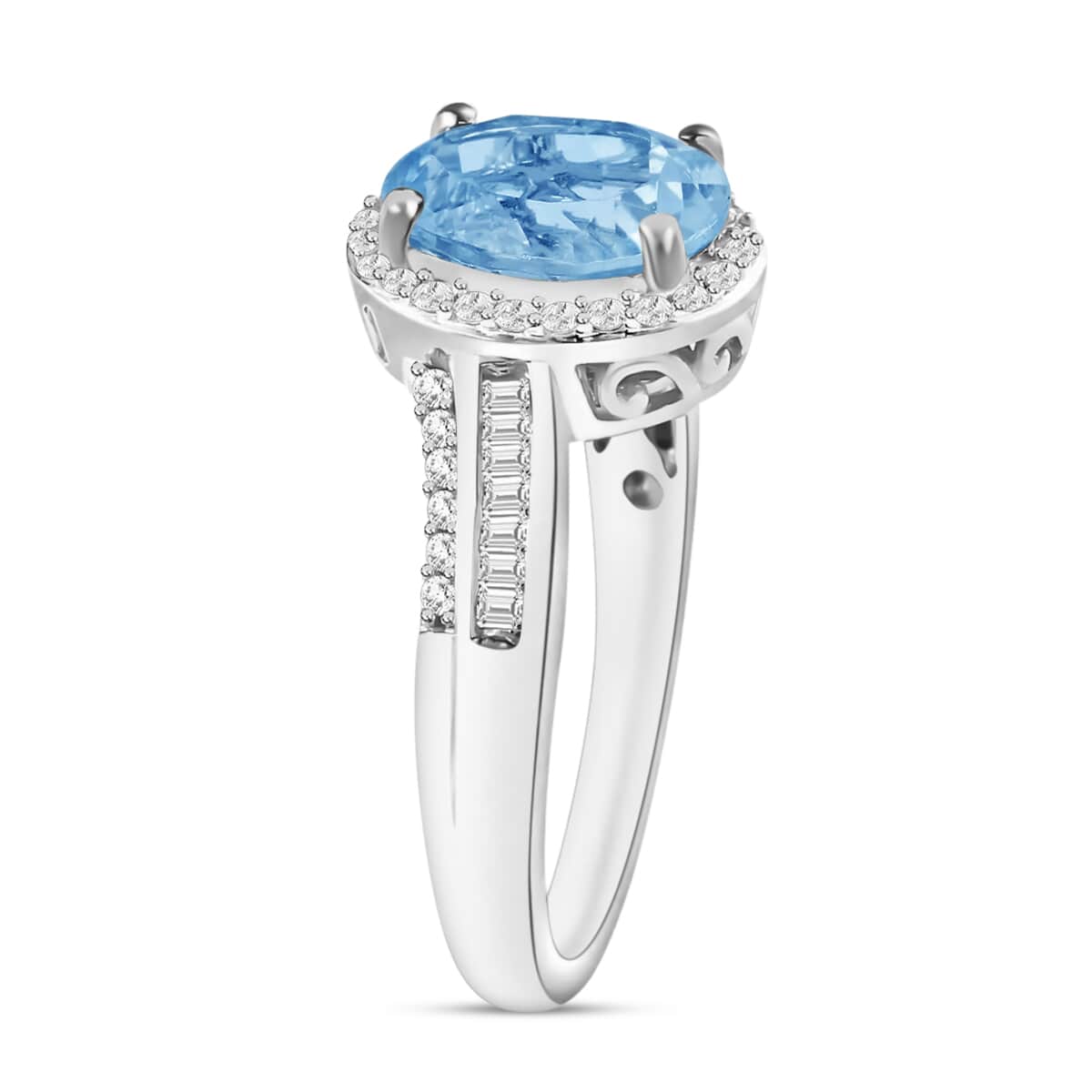 Luxoro Premium Mangoro Aquamarine and G-H I1 Diamond 2.00 ctw Ring in 14K White Gold image number 2