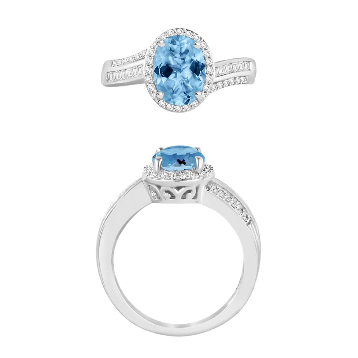 Luxoro Premium Mangoro Aquamarine and G-H I1 Diamond 2.00 ctw Ring in 14K White Gold image number 3