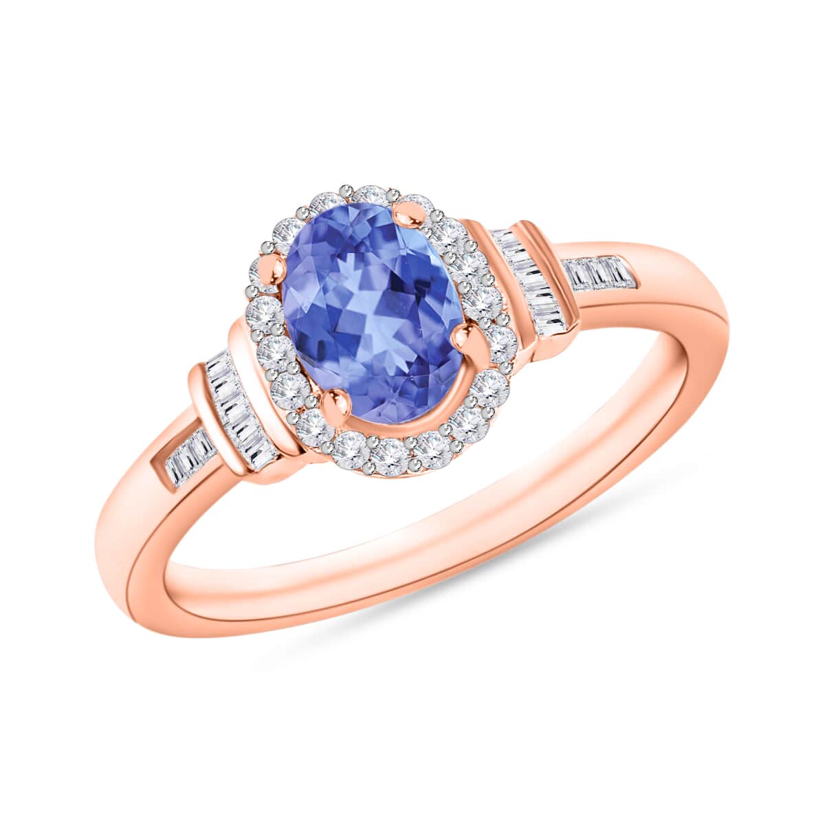 Tanzanite and Diamond 1.00 ctw Ring in 18K Vermeil Rose Gold Over Sterling Silver (Size 10.0) image number 0