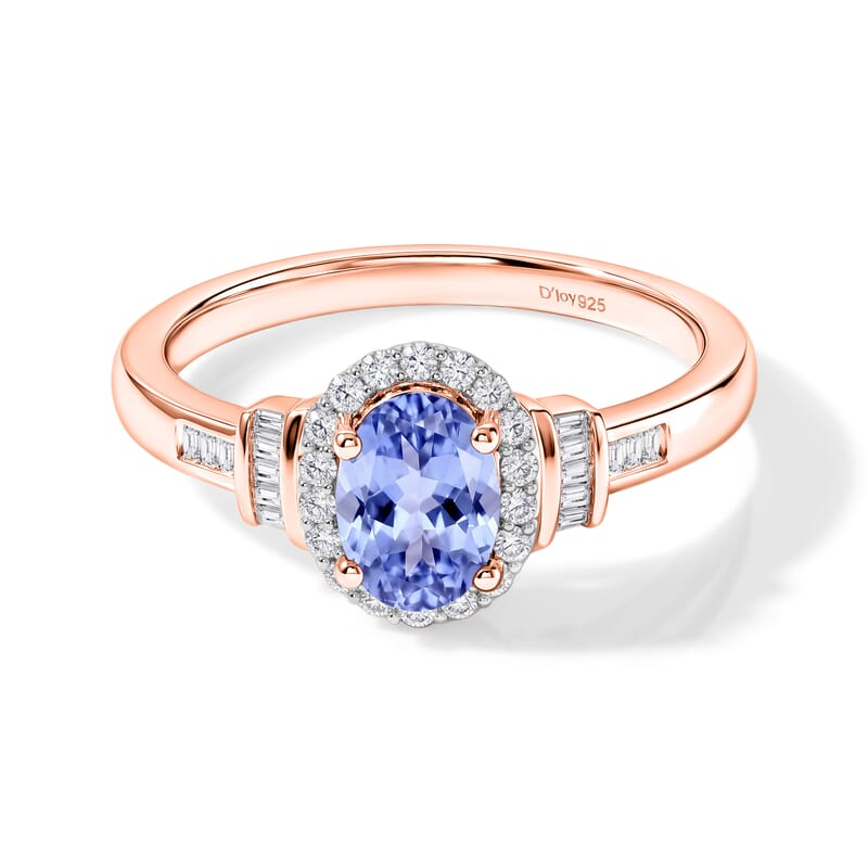 D'Joy Tanzanite and Diamond 1.00 ctw Ring in 18K Vermeil Rose Gold Over Sterling Silver (Size 10.0)