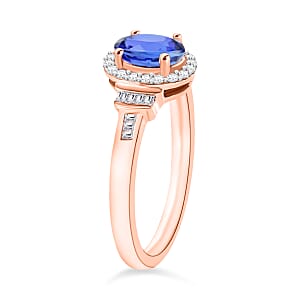 D'Joy Tanzanite and Diamond 1.00 ctw Ring in 18K Vermeil Rose Gold Over Sterling Silver (Size 10.0) (Del. in 10-12 Days)