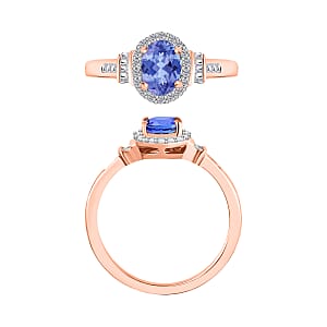 D'Joy Tanzanite and Diamond 1.00 ctw Ring in 18K Vermeil Rose Gold Over Sterling Silver (Size 10.0) (Del. in 10-12 Days)