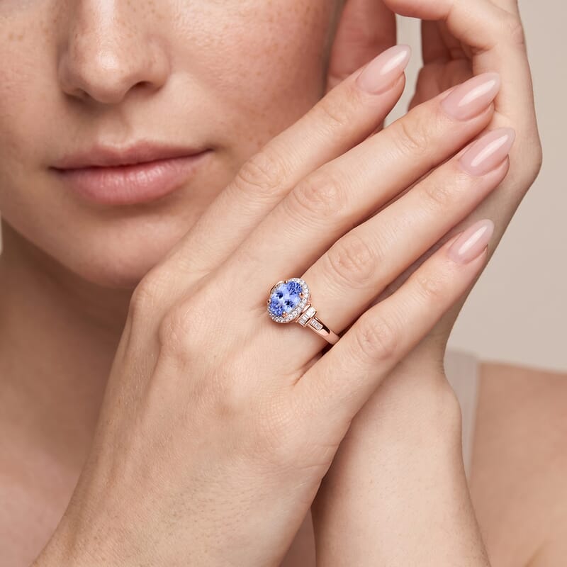 D'Joy Tanzanite and Diamond 1.00 ctw Ring in 18K Vermeil Rose Gold Over Sterling Silver (Size 10.0)