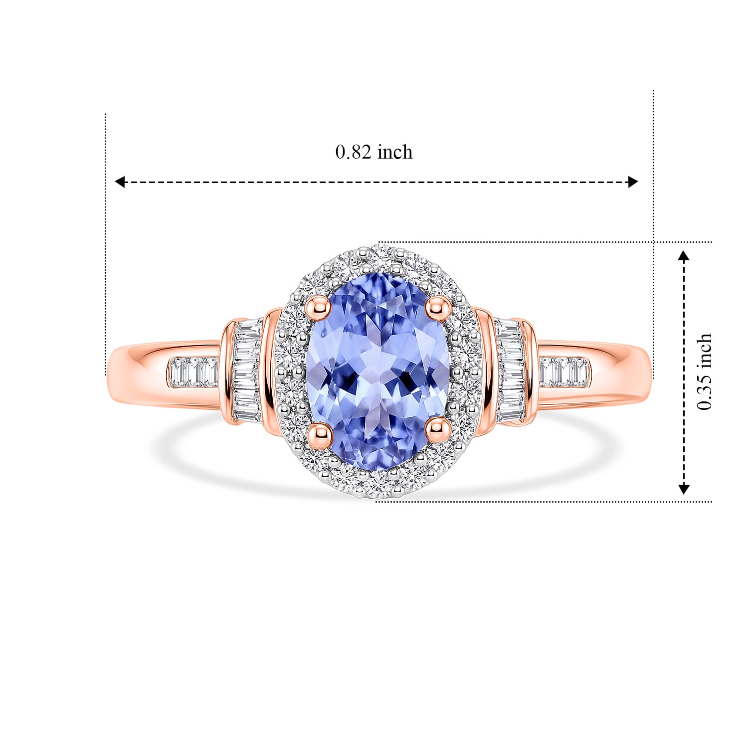 D'Joy Tanzanite and Diamond 1.00 ctw Ring in 18K Vermeil Rose Gold Over Sterling Silver (Size 10.0)