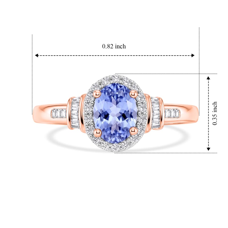D'Joy Tanzanite and Diamond 1.00 ctw Ring in 18K Vermeil Rose Gold Over Sterling Silver (Size 10.0)