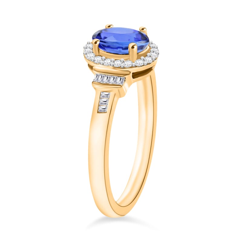 D'Joy Tanzanite and Diamond 1.00 ctw Ring in 18K Vermeil Yellow Gold Over Sterling Silver (Size 6.0)