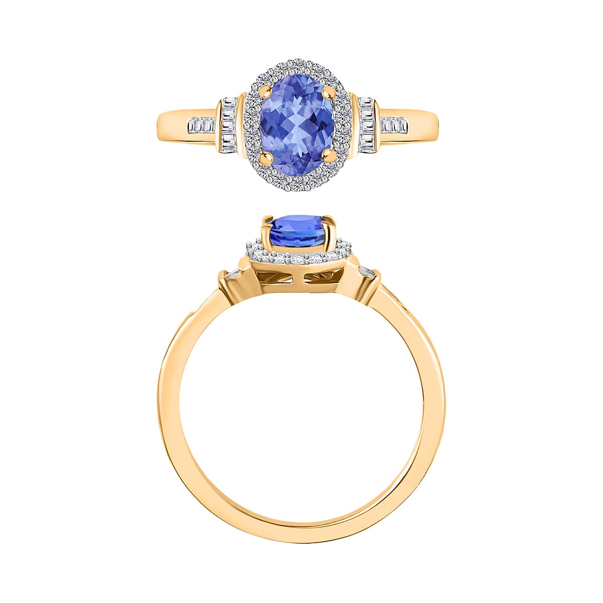 D'Joy Tanzanite and Diamond 1.00 ctw Ring in 18K Vermeil Yellow Gold Over Sterling Silver (Size 6.0)