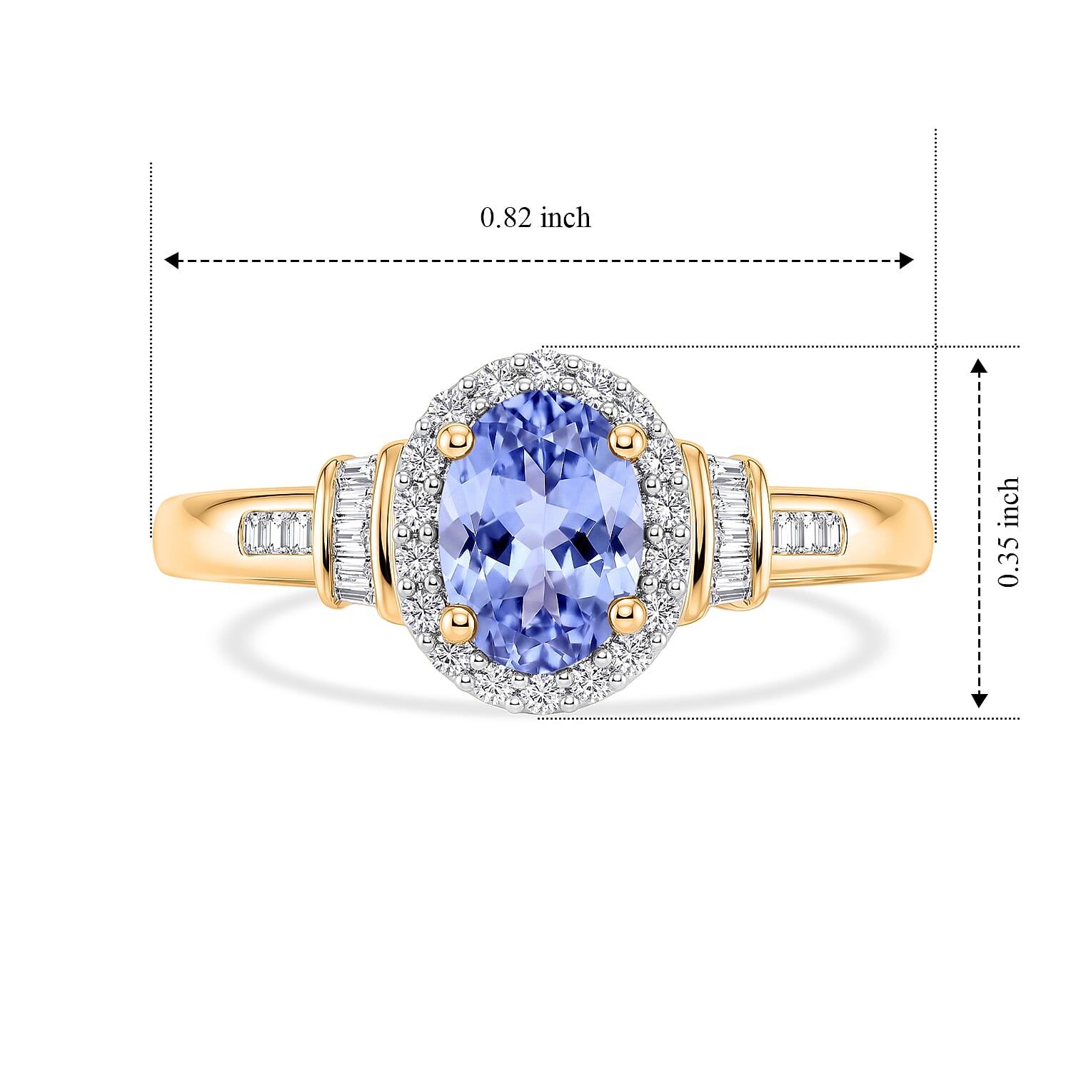 D'Joy Tanzanite and Diamond 1.00 ctw Ring in 18K Vermeil Yellow Gold Over Sterling Silver (Size 6.0)