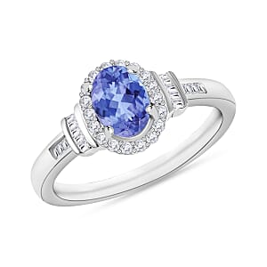 D'Joy Tanzanite and Diamond 1.00 ctw Ring in Rhodium Over Sterling Silver (Size 10.5)