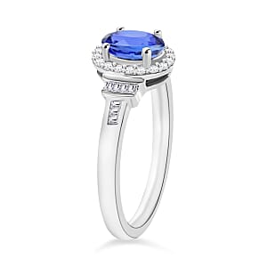D'Joy Tanzanite and Diamond 1.00 ctw Ring in Rhodium Over Sterling Silver (Size 10.5)