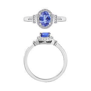 D'Joy Tanzanite and Diamond 1.00 ctw Ring in Rhodium Over Sterling Silver (Size 10.5)