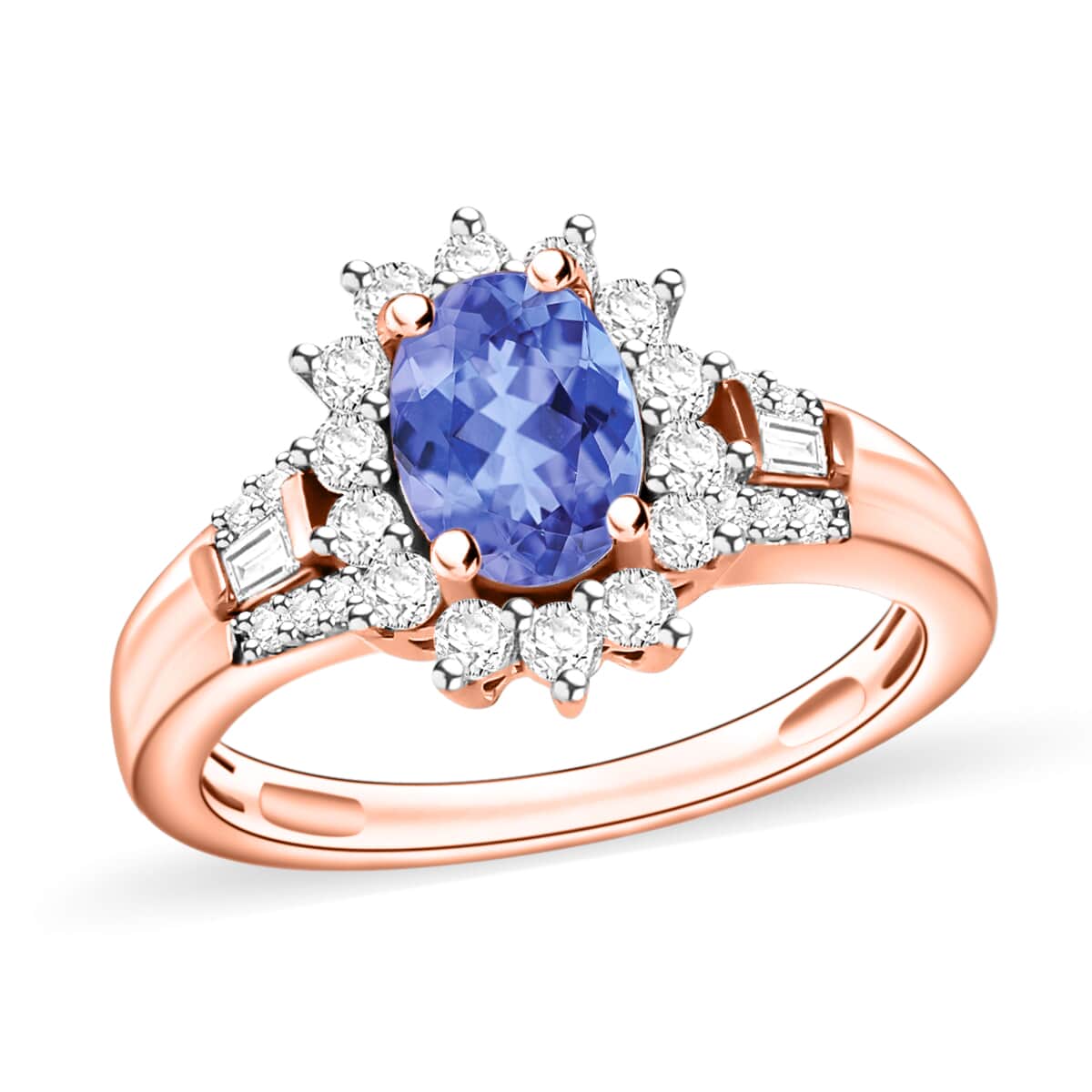 Tanzanite and Moissanite Sunburst Ring in 18K Vermeil Rose Gold Over Sterling Silver (Size 10.0) 1.25 ctw image number 0