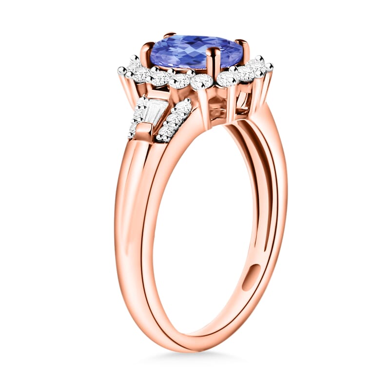 Tanzanite and Moissanite 1.25 ctw Sunburst Ring in 18K Vermeil Rose Gold Over Sterling Silver (Size 10.0)