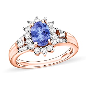 D'Joy Tanzanite and Moissanite 1.25 ctw Sunburst Ring in 18K Vermeil Rose Gold Over Sterling Silver (Size 6.5)