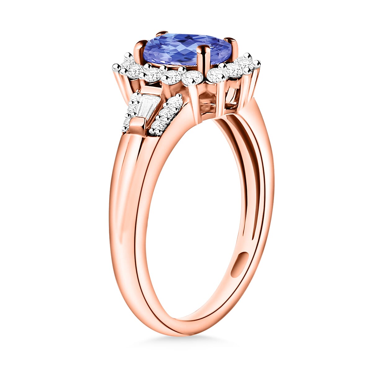 D'Joy Tanzanite and Moissanite 1.25 ctw Sunburst Ring in 18K Vermeil Rose Gold Over Sterling Silver (Size 6.5)