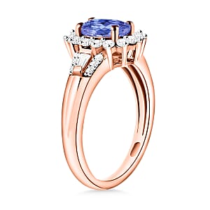 D'Joy Tanzanite and Moissanite 1.25 ctw Sunburst Ring in 18K Vermeil Rose Gold Over Sterling Silver (Size 6.5)