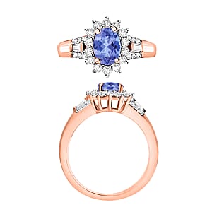 D'Joy Tanzanite and Moissanite 1.25 ctw Sunburst Ring in 18K Vermeil Rose Gold Over Sterling Silver (Size 6.5)